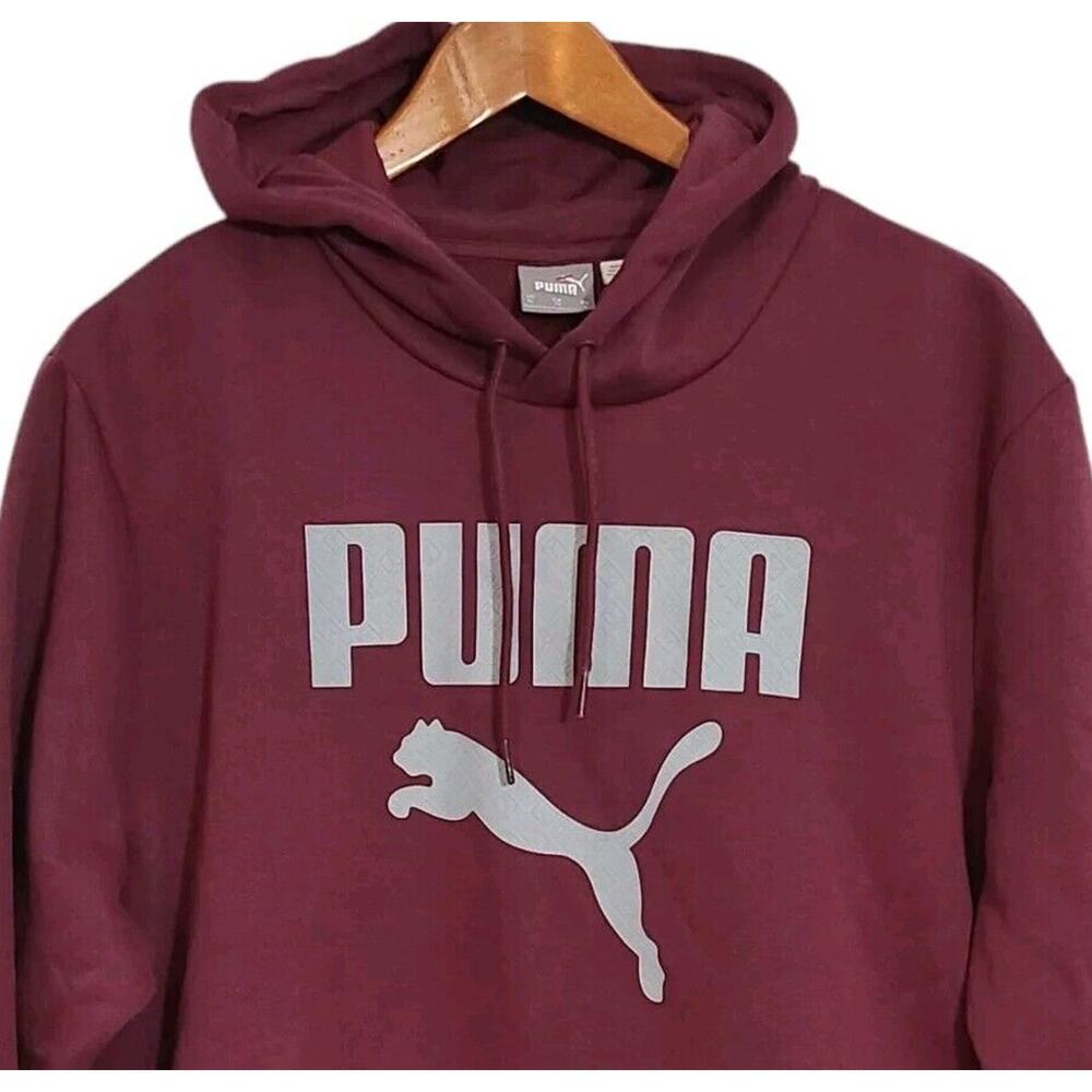 Puma Men's Activewear Gray Logo Pullover‎ Hoodie Maroon Red XL